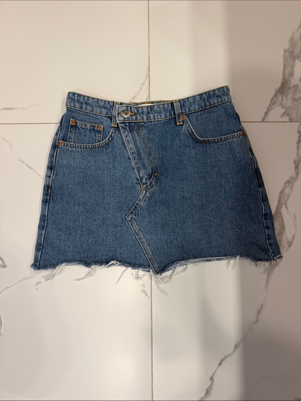 Pull&Bear Denim Mini Skirt with Frayed Hem